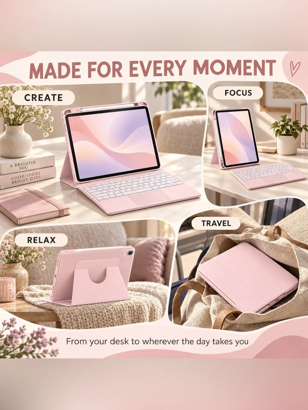 🎀 Blush Pink Backlit Keyboard Case for iPad A16 2025 / 10th Gen 2022B
